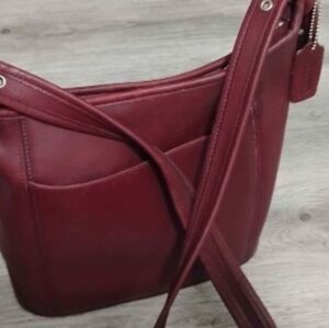 Elegant Burgundy Coach Leather Shoulder Bag